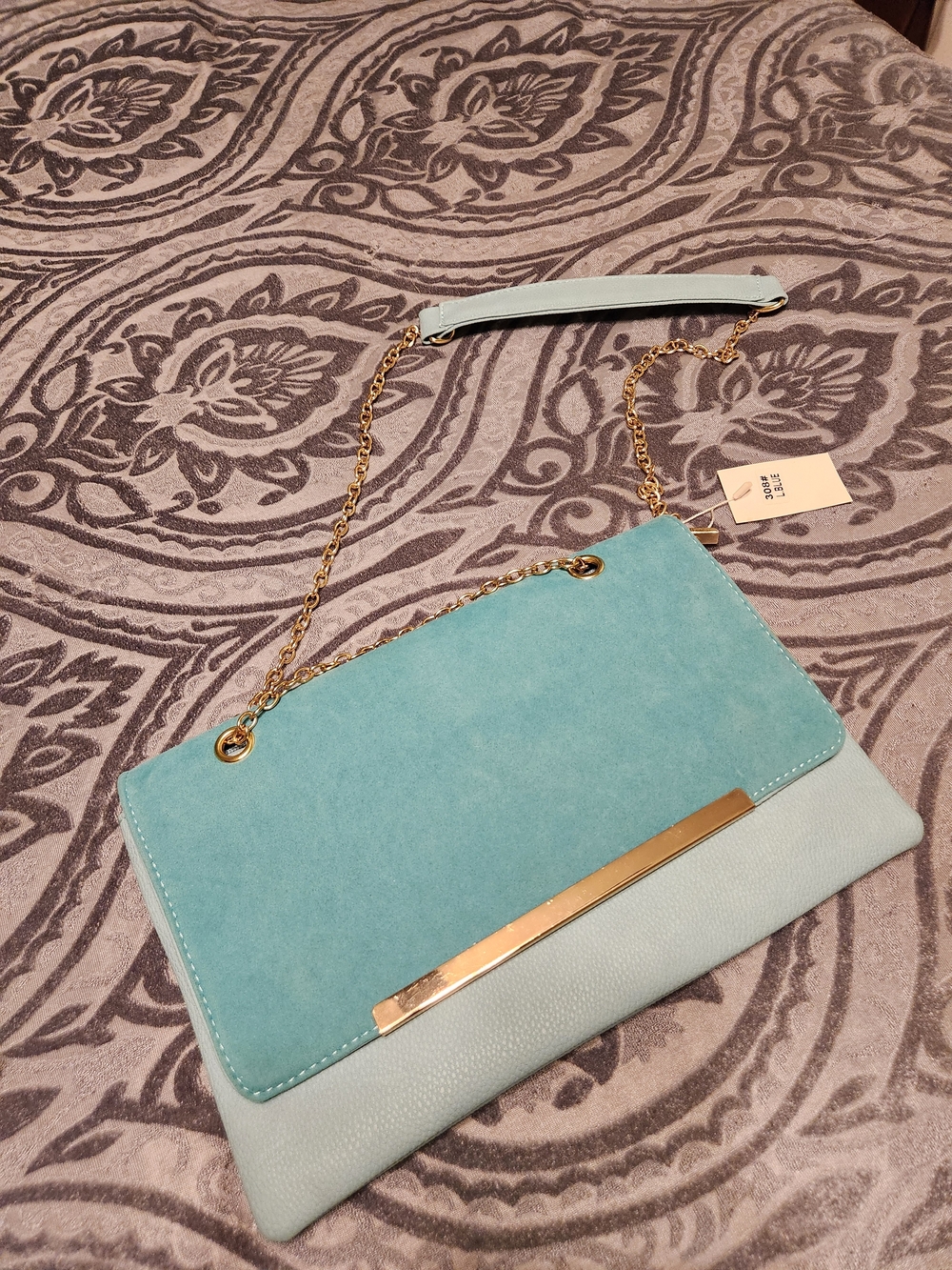 Women's Light Teal Chain Strap Shoulder Bag
